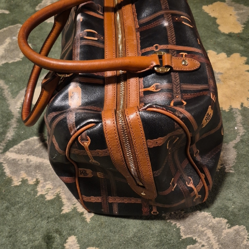 Ralph Lauren Black & Brown Patterned Leather-Trim Hobo Bag - Picture 5 of 16
